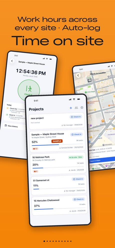 Construction Gantt screenshot: Time on site: work hours across every site